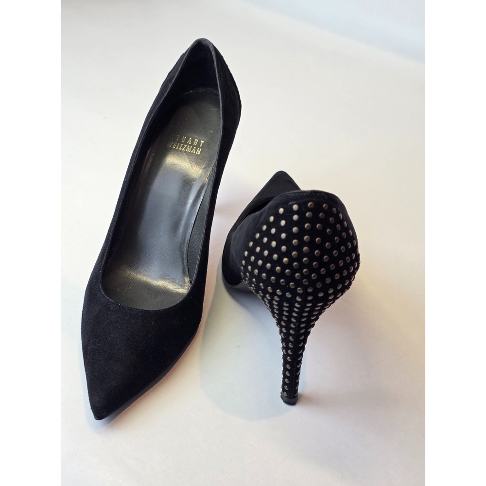 Stuart Weitzman Nouveau Women's Heels Size 8.5 Black Suede Pointed-Toe‎ Shoes